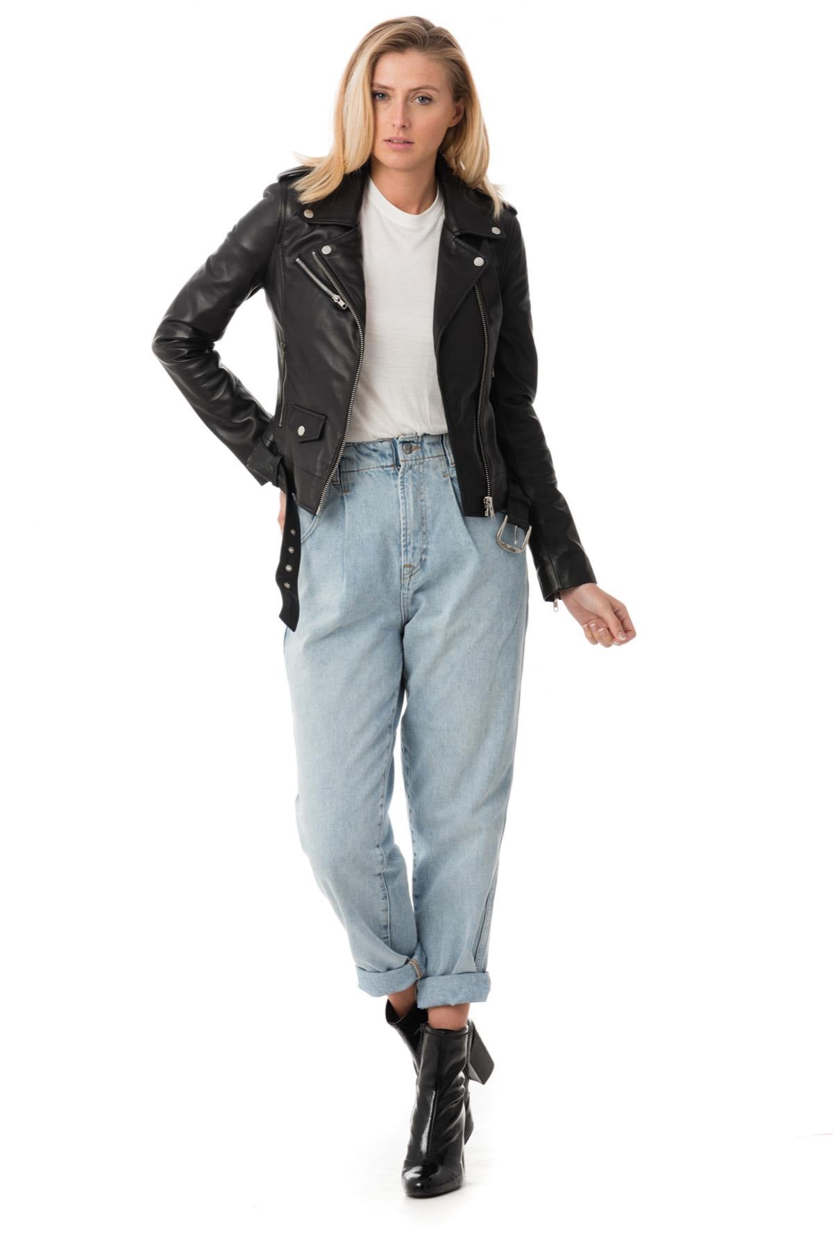 Black sheepskin leather Biker Jacket Serge Pariente - Image n°2