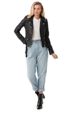 Black sheepskin leather Biker Jacket Serge Pariente - Image n°2