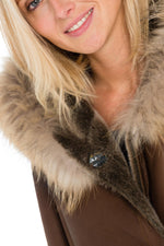 Shearling coat with raccoon-decorated hood - Image n°8