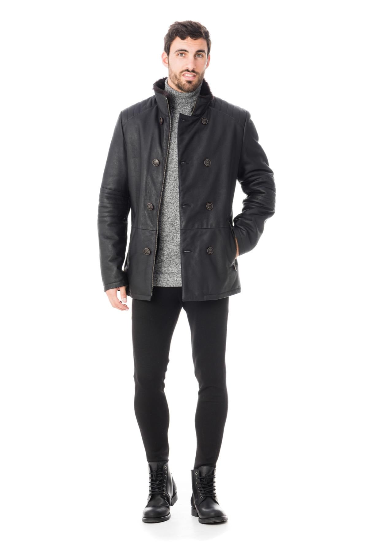 Men's coat in fur-lined lambskin - Image n°2