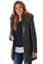 Reddish-brown lambskin coat with quilted warmth and fur-trimmed hood. - Image n°3