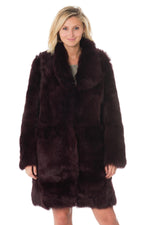 Reversible plum sheepskin coat, two styles in one for elegance. - Image n°2