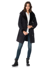 Deep grey suede lamb coat, peach-skin soft, wool-lined for winter. - Image n°2