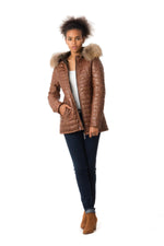 Women's mid-length down jacket in sheepskin leather - Image n°5