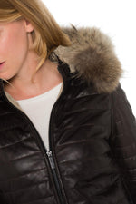 Mid-length chocolate-colored down jacket in sheepskin - Image n°6