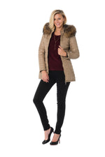 Women's dark beige sheepskin leather down jacket - Image n°2