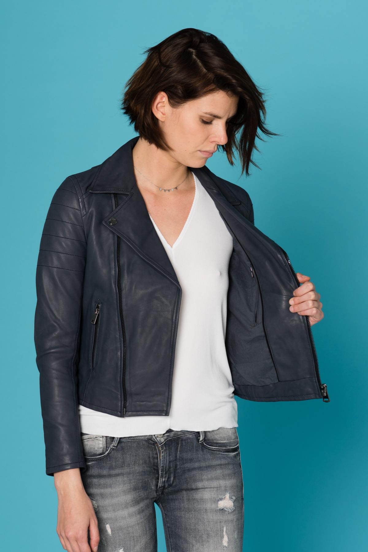 Women's Biker Jacket with fluorescent stars Cityzen - Image n°5
