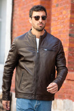 Brown sheepskin jacket with motorbike collar for mid-season style. - Image n°3