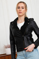 AURORA BLACK: sheep leather and goat suede in a skinny biker jacket. - Image n°3
