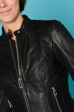Women's cowhide leather biker collar jacket - Image n°5