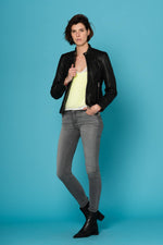 Women's cowhide leather biker collar jacket - Image n°2