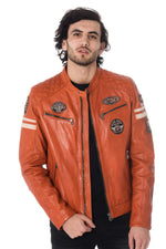 Urban-style sheep leather jacket in burnt orange with quilted details. - Image n°3