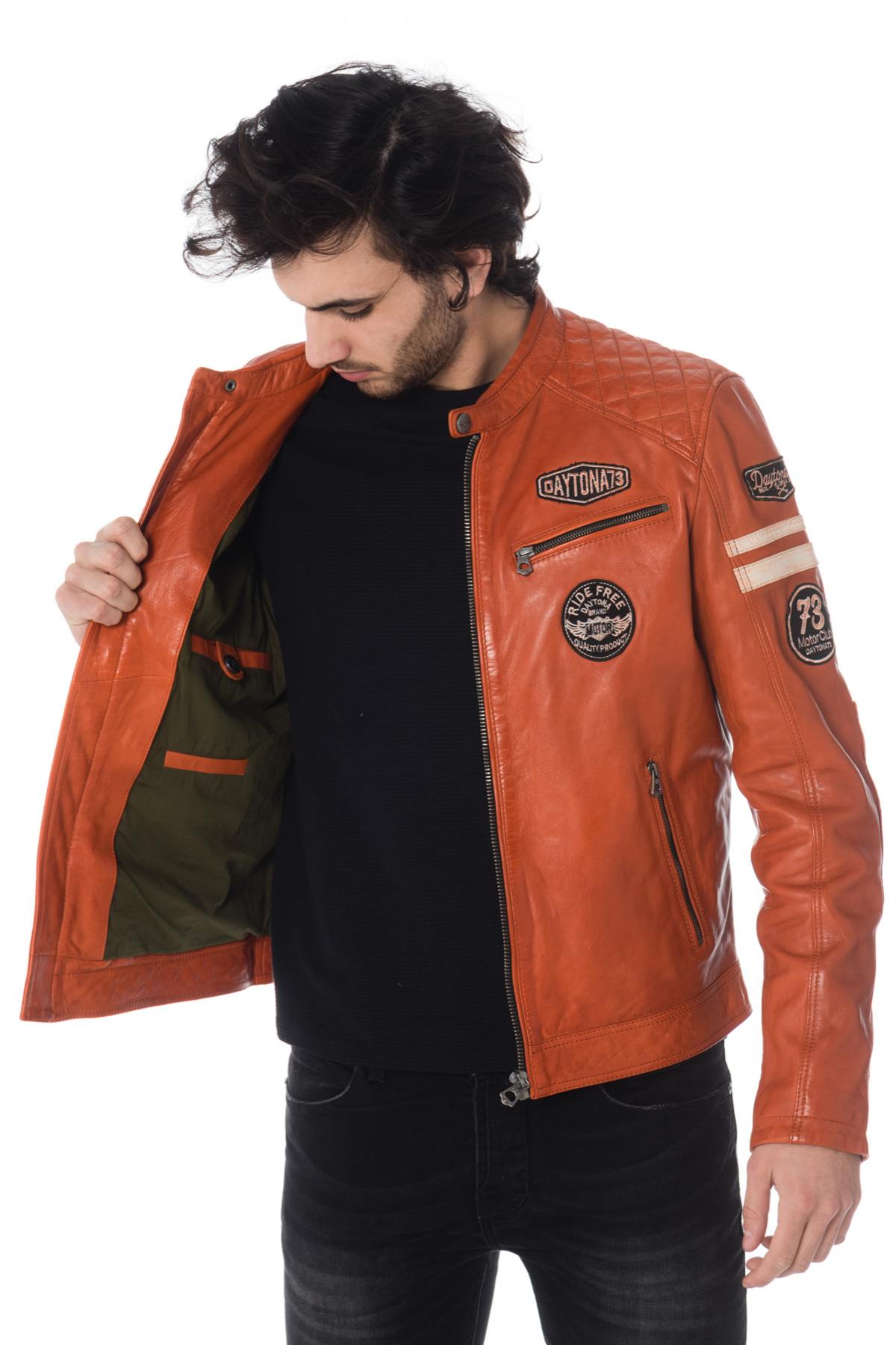 Urban-style sheep leather jacket in burnt orange with quilted details. - Image n°5