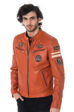 Urban-style sheep leather jacket in burnt orange with quilted details. - Image n°4