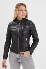 A black lambskin jacket with a moto collar - Image n°3