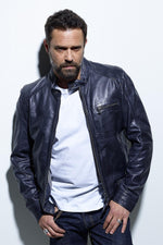 Men's Daytona Blue leather jacket - Image n°2