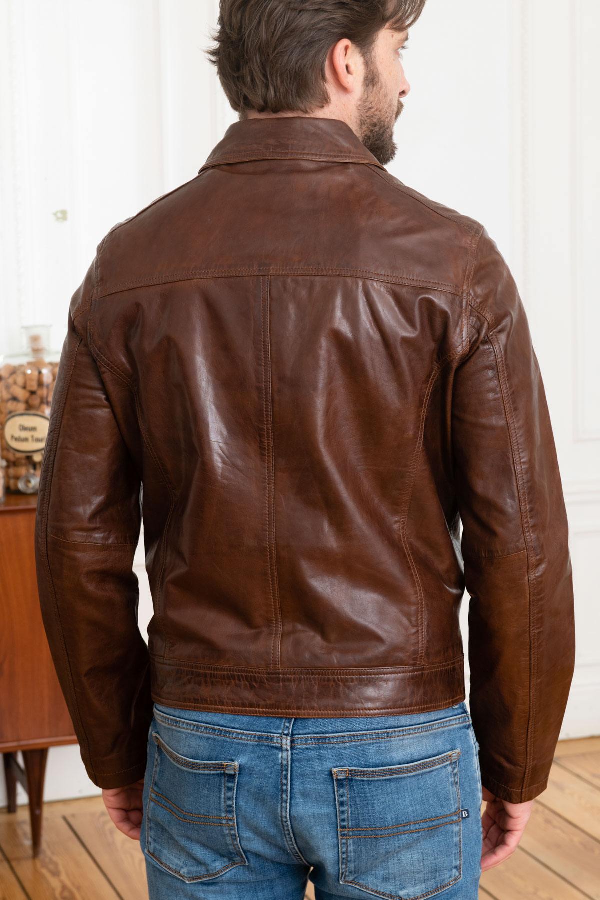 Daytona's soft lambskin jacket: aged, slim-fit, with a shirt collar. - Image n°5