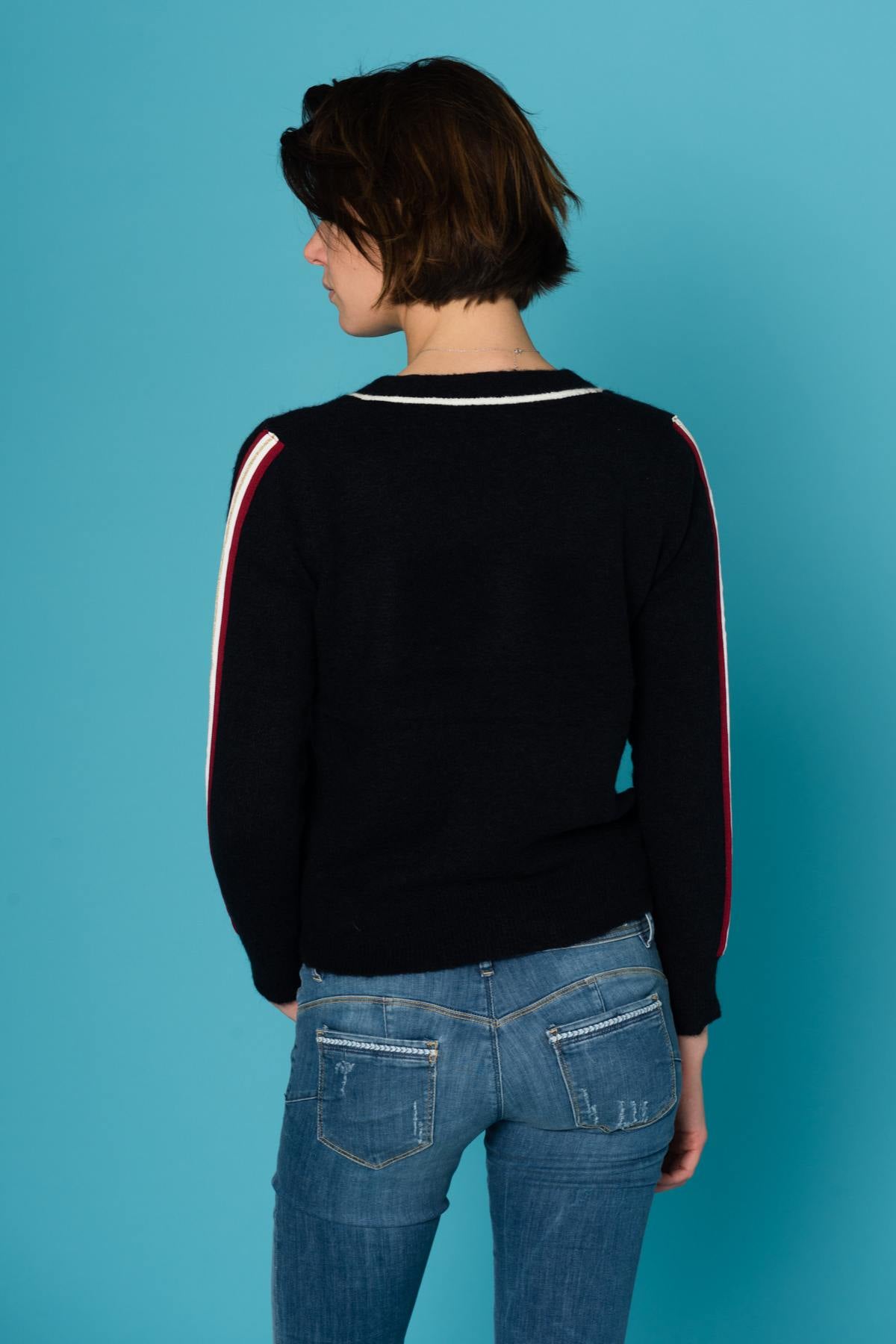 Navy blue feminine sweater - Image n°4