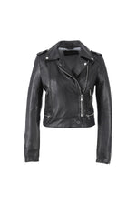 Cropped lambskin jacket with asymmetric zip and snap details for edge. - Image n°4