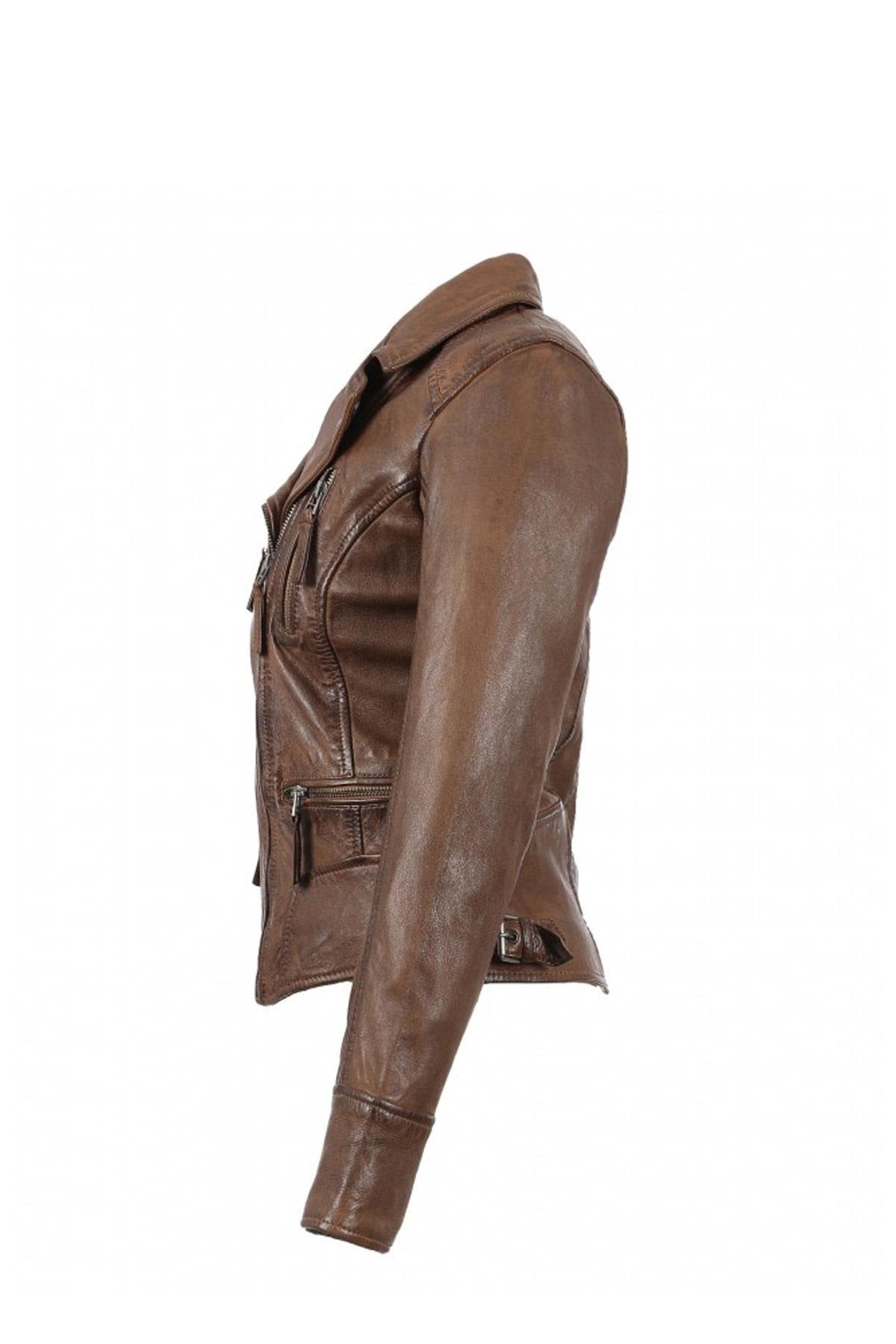 Aged cognac sheep leather, slim biker jacket: Oakwood's CAMERA 507. - Image n°16