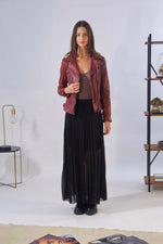 Aged sheepskin biker jacket in fiery red, slim-fit and rock-chic. - Image n°2