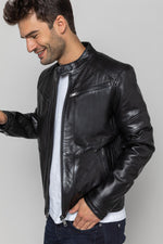 Matte black sheepskin biker jacket, slim fit by Redskins. - Image n°4