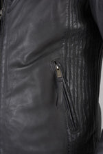 Slim sheep leather jacket in aged grey. Moto style with zipped cuffs. - Image n°8