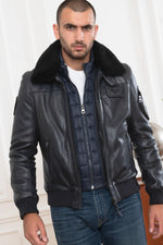 Limited-edition navy lambskin aviator jacket with patinated finish. - Image n°10