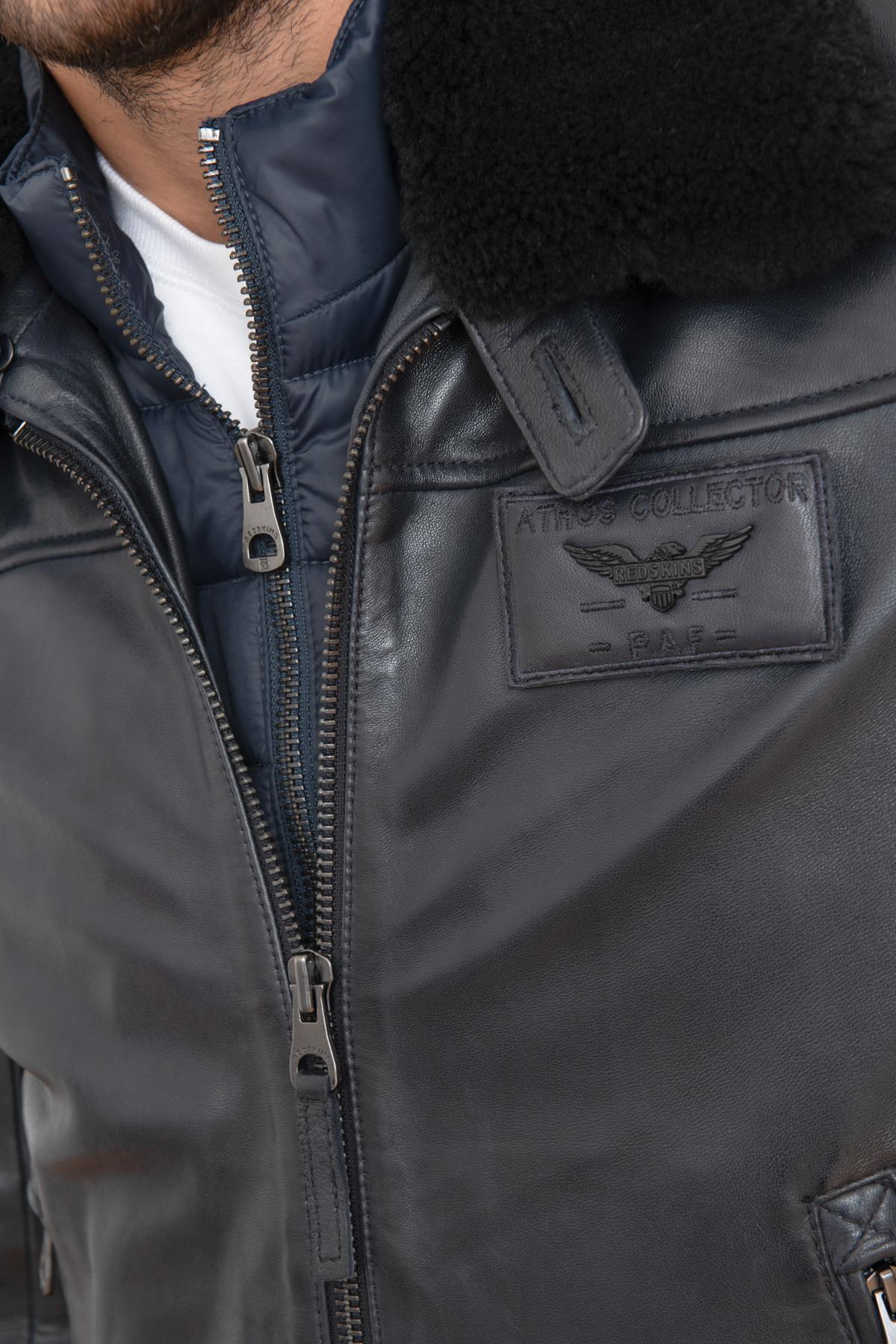 Limited-edition navy lambskin aviator jacket with patinated finish. - Image n°16