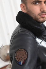 Limited-edition navy lambskin aviator jacket with patinated finish. - Image n°9