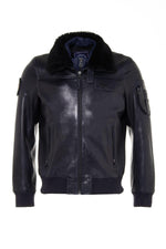Limited-edition navy lambskin aviator jacket with patinated finish. - Image n°6