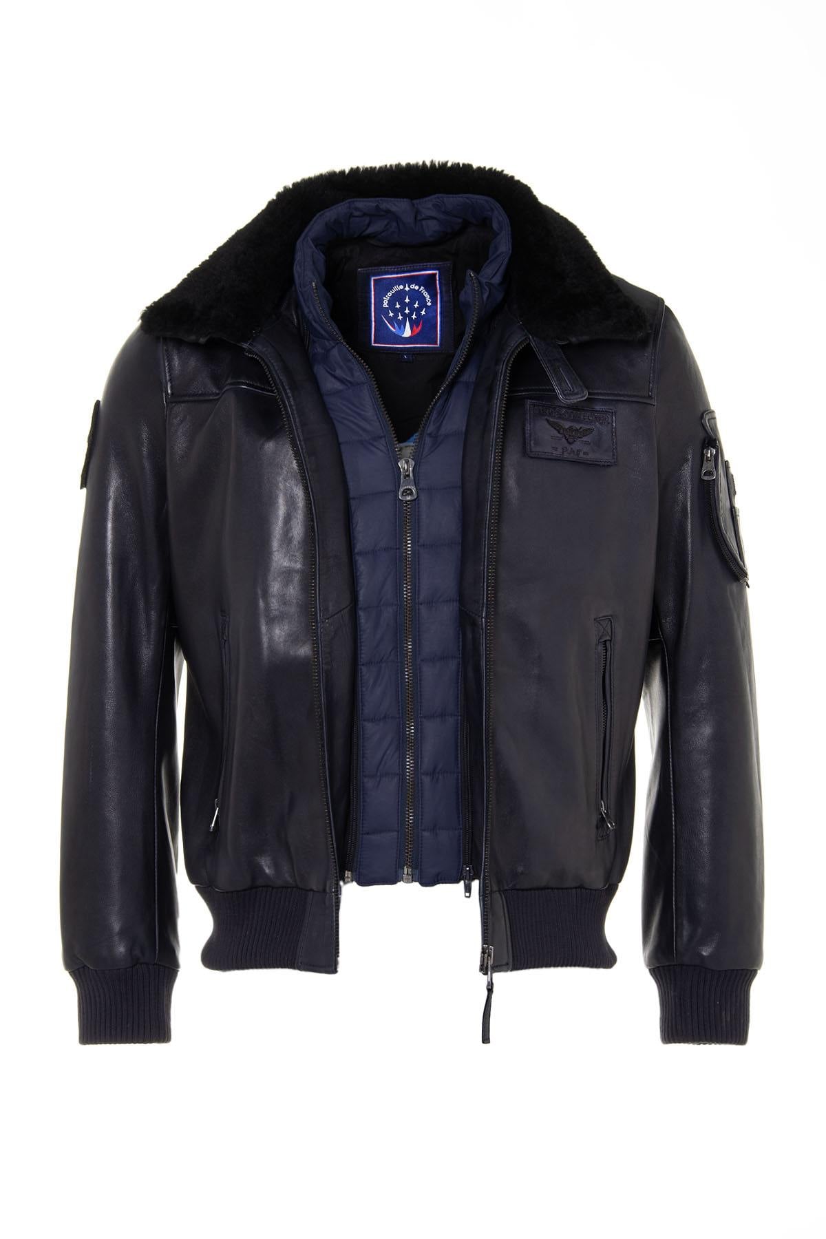 Limited-edition navy lambskin aviator jacket with patinated finish. - Image n°3