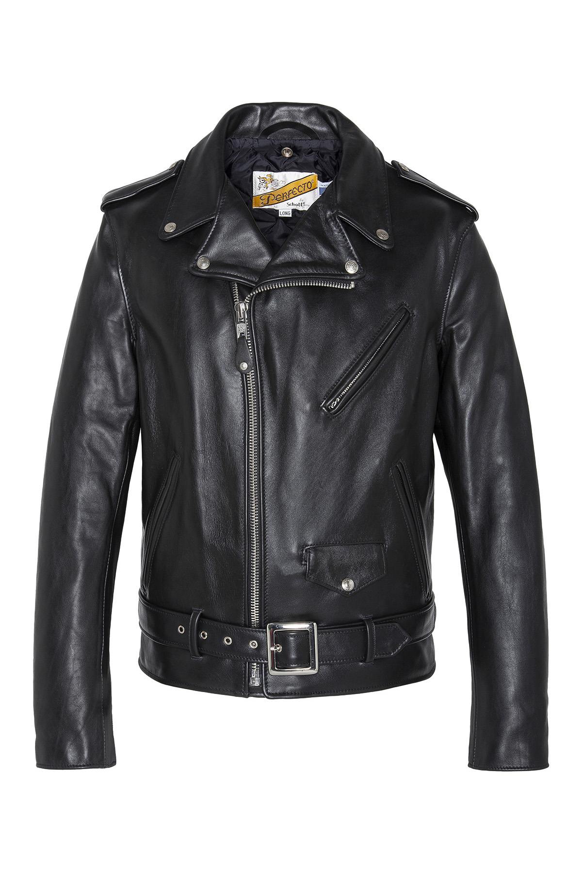 The 118L Black: Schott's longer Perfecto in heavyweight cowhide. - Image n°2