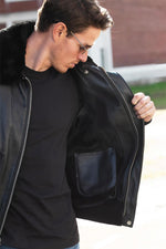 Schott's 184SM Black: A-2 jacket in naked cowhide. Fleece liner. - Image n°15