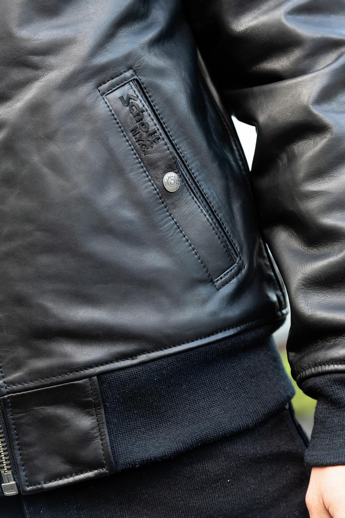 LC1380 Black by Schott-thick cowhide, shearling collar, zip-out liner. - Image n°3