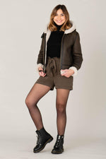 Dark brown sheepskin bomber by Schott. Warm, textured, slim-fit. - Image n°5