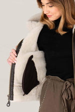 Dark brown sheepskin bomber by Schott. Warm, textured, slim-fit. - Image n°7