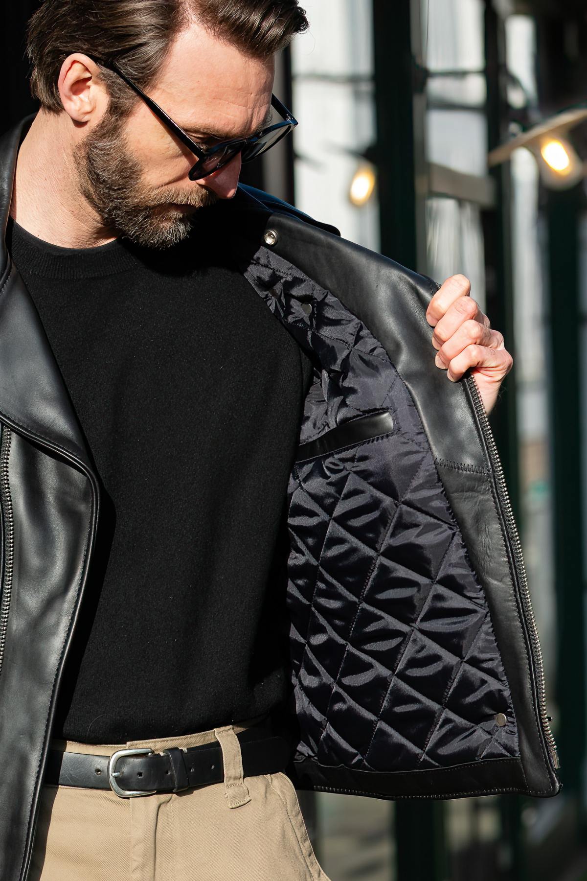 Men's black cowhide leather perfecto - Image n°8
