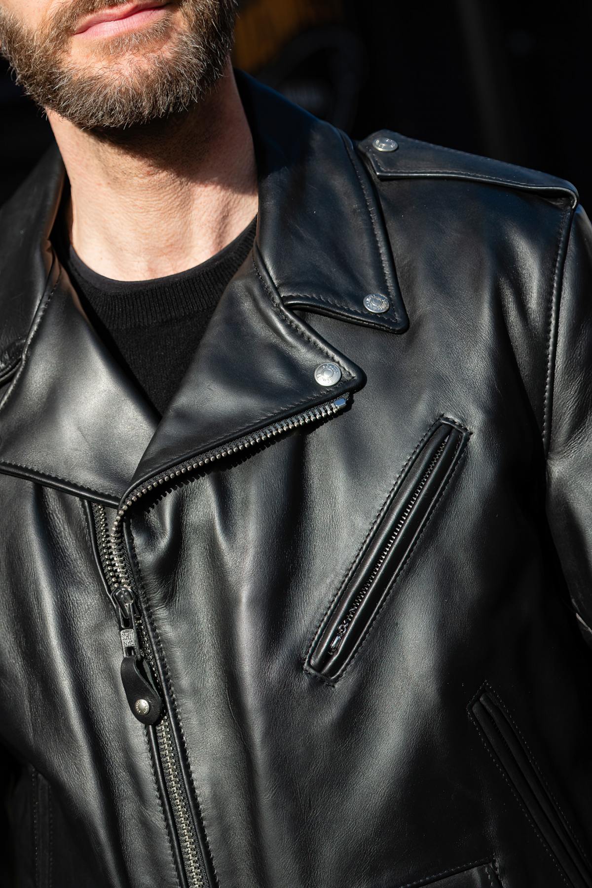 Men's black cowhide leather perfecto - Image n°5