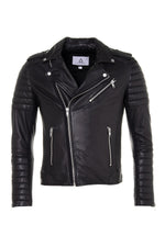 Black lambskin biker jacket with quilted shoulders and asymmetric zip. - Image n°3