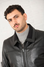Black buffalo leather jacket with stand-up collar - Image n°6