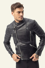 Slim-fit black lambskin biker jacket with matelassage shoulders. - Image n°2