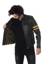 Vintage leather jacket with yellow stripes - Image n°5