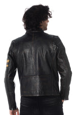 Vintage leather jacket with yellow stripes - Image n°6