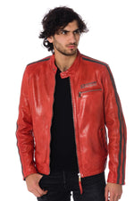 Red and gray biker style jacket - Image n°3