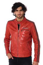 Red and gray biker style jacket - Image n°1