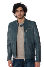 Turquoise blue leather jacket - Image n°3