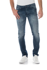Washed blue men's jeans - Image n°1