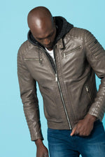 Leather jacket with hood - Image n°1