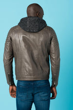 Leather jacket with hood - Image n°6